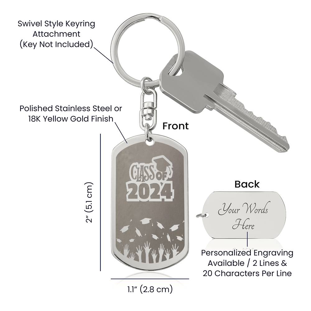 Class of 2024 PERSONALIZED Engraved Dog Tag Keychain