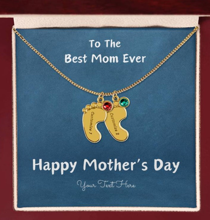 Personalized Baby Feet With Birthstone - Happy Mother's Day