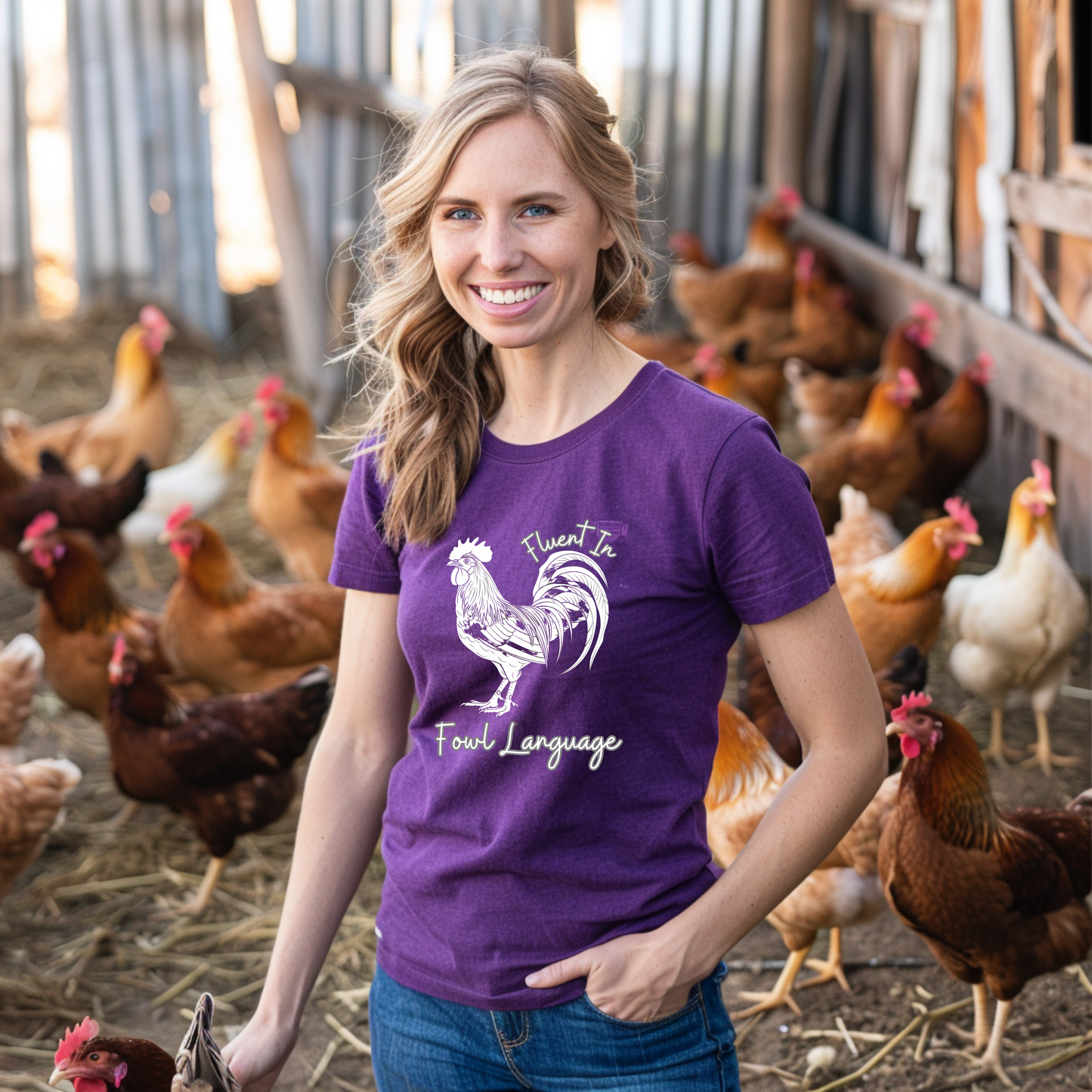 "Fluent In Fowl Language" - Premium Womens Crewneck T-shirt