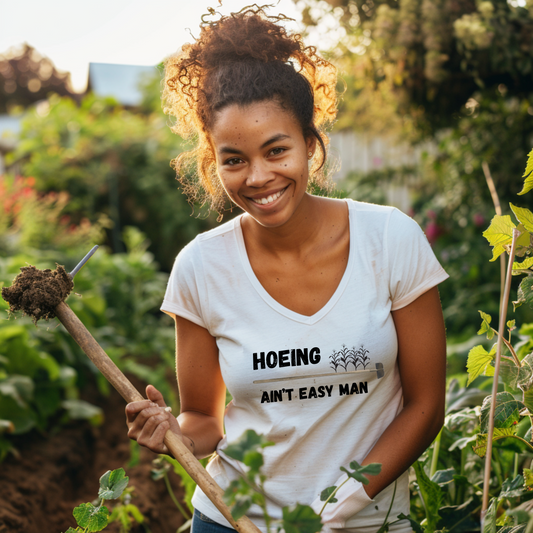 "Hoeing Ain't Easy Man" - Premium Womens V-Neck T-shirt