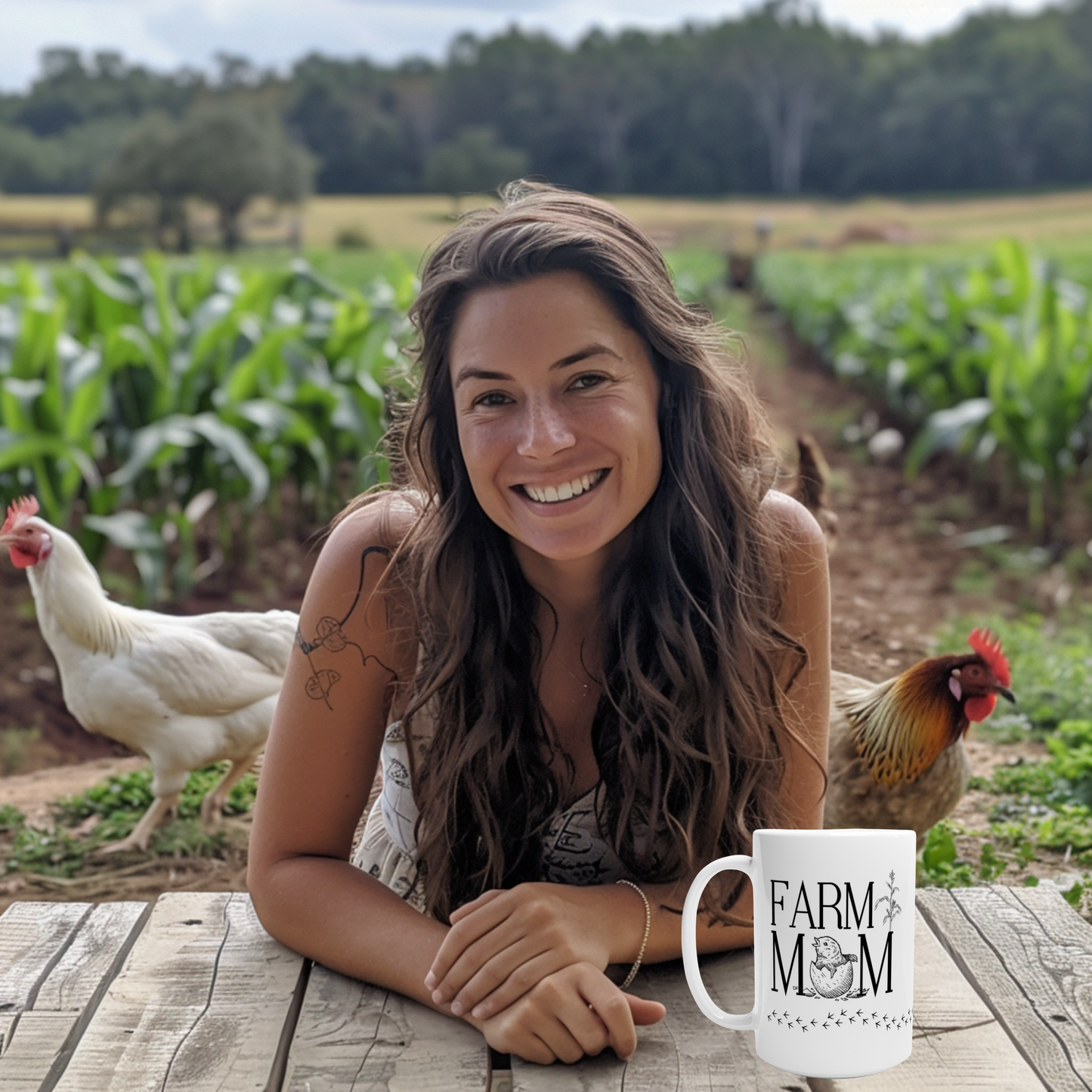 "FARM MOM" - White 15oz Ceramic Mug