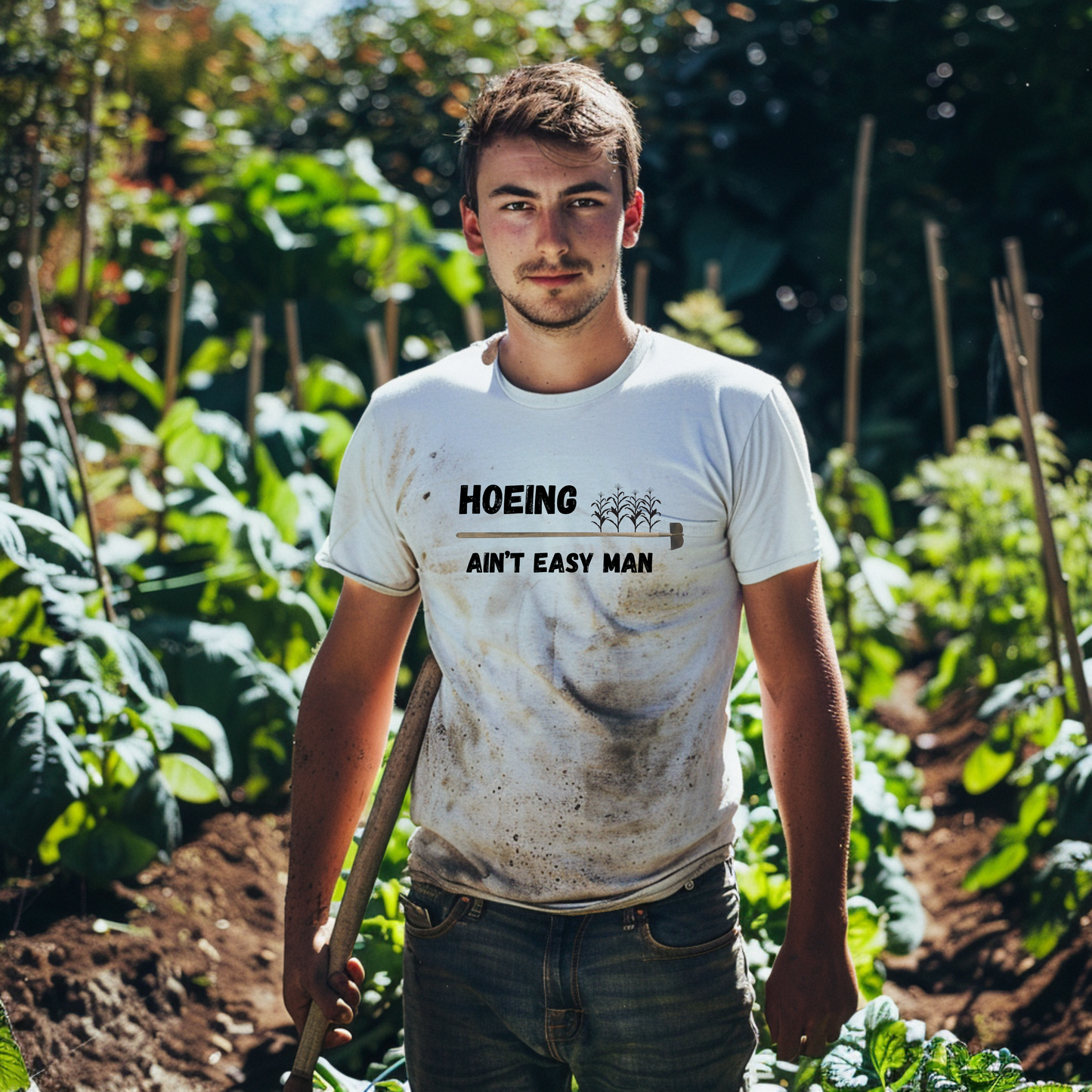 "Hoeing Ain't Easy Man" - Men's Fitted T-Shirt | Next Level 3600