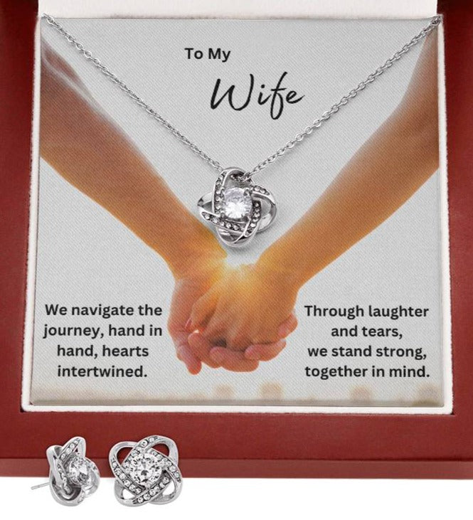 "Through Laughter & Tears" - To My Wife - Love Knot Earrings and Necklace Set -