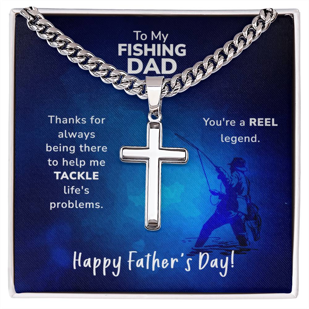 You're A REEL Legend - Personalized Fishing Dad Cross Necklace