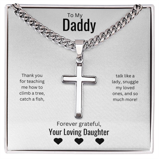 To My Daddy - Thank You - Engraved Steel Cross Necklace