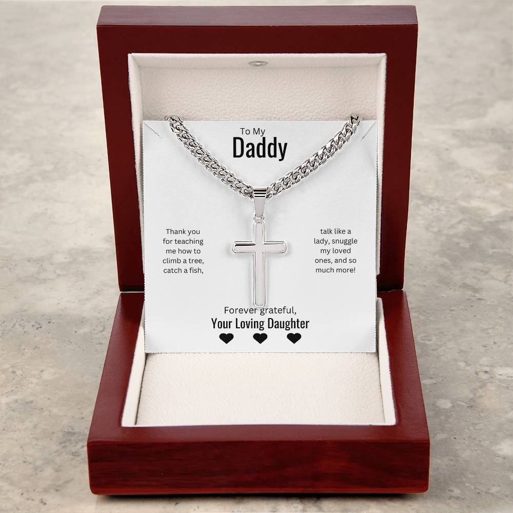 To My Daddy - Thank You - Engraved Steel Cross Necklace