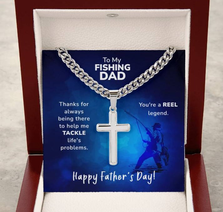 You're A REEL Legend - Personalized Fishing Dad Cross Necklace