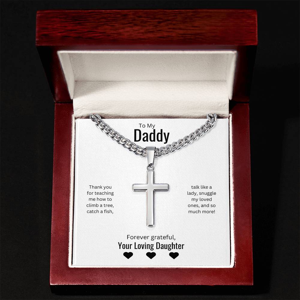 To My Daddy - Thank You - Engraved Steel Cross Necklace