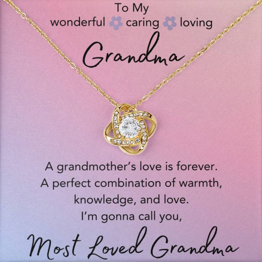 Most Loved Grandma - Love Knot Necklace with Luxury LED Mahogany Style Box