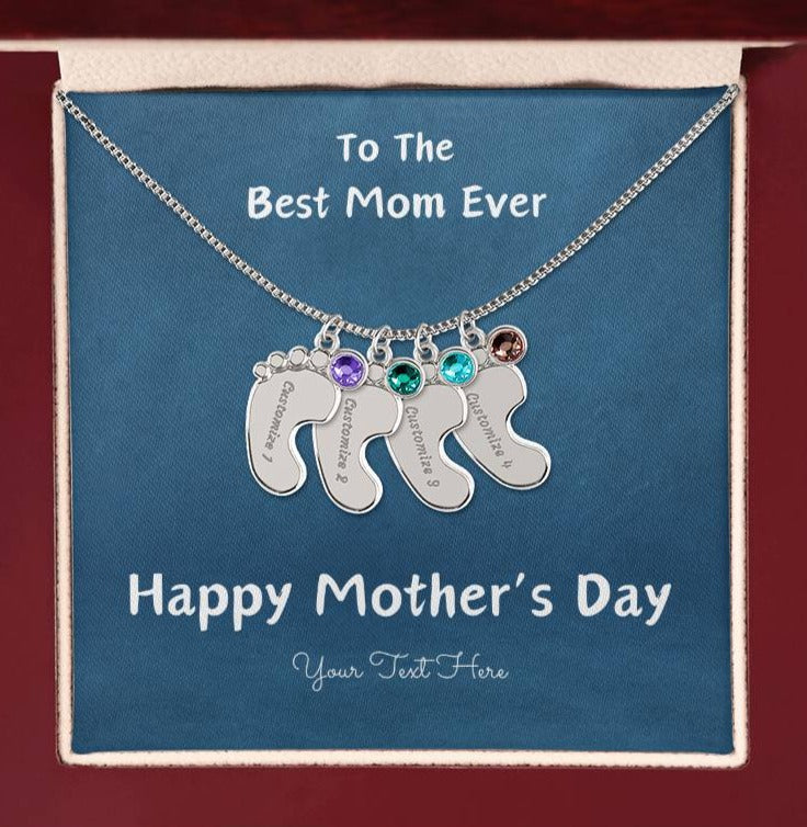 Personalized Baby Feet With Birthstone - Happy Mother's Day