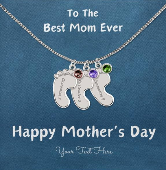 Personalized Baby Feet With Birthstone - Happy Mother's Day