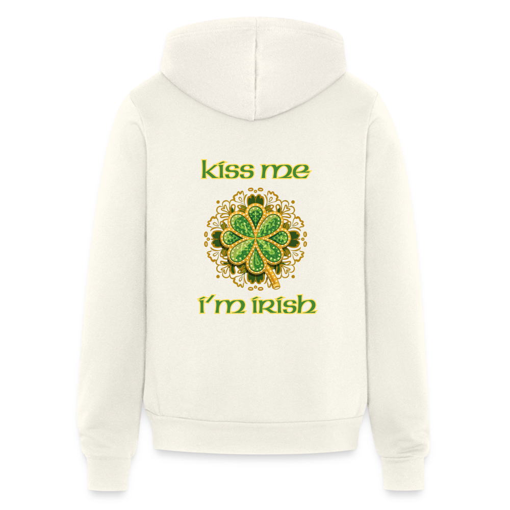 Bella + Canvas Unisex Full Zip Hoodie - Kiss Me I'm Irish - vintage white