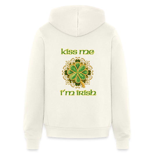 Bella + Canvas Unisex Full Zip Hoodie - Kiss Me I'm Irish - vintage white