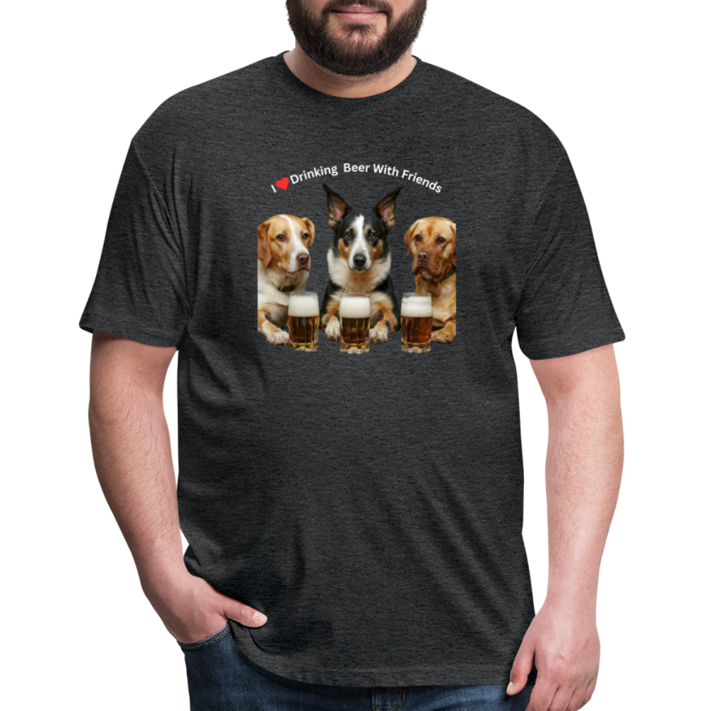 Fitted Cotton/Poly T-Shirt by Next Level - Dogs Drinking Beer With Friends - heather black