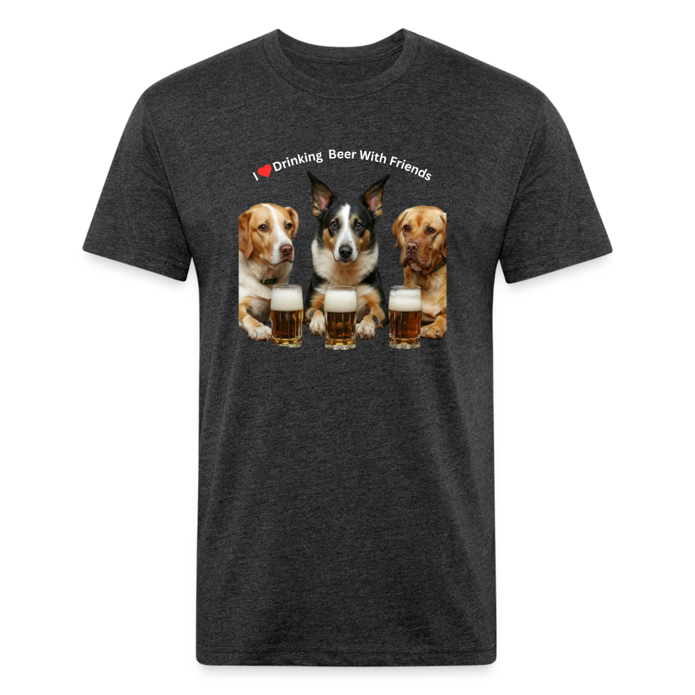 Fitted Cotton/Poly T-Shirt by Next Level - Dogs Drinking Beer With Friends - heather black