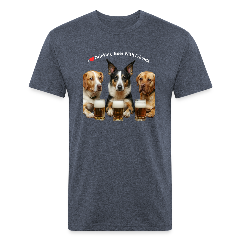 Fitted Cotton/Poly T-Shirt by Next Level - Dogs Drinking Beer With Friends - heather navy