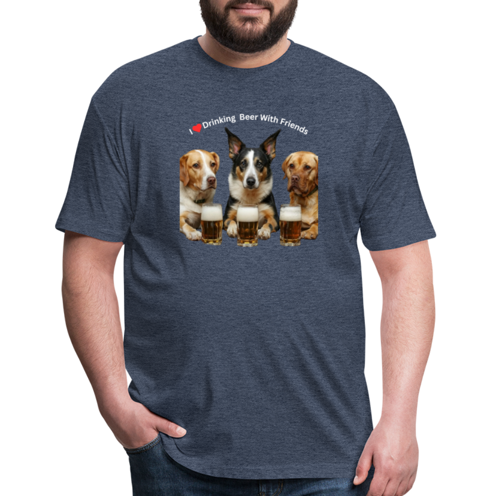 Fitted Cotton/Poly T-Shirt by Next Level - Dogs Drinking Beer With Friends - heather navy