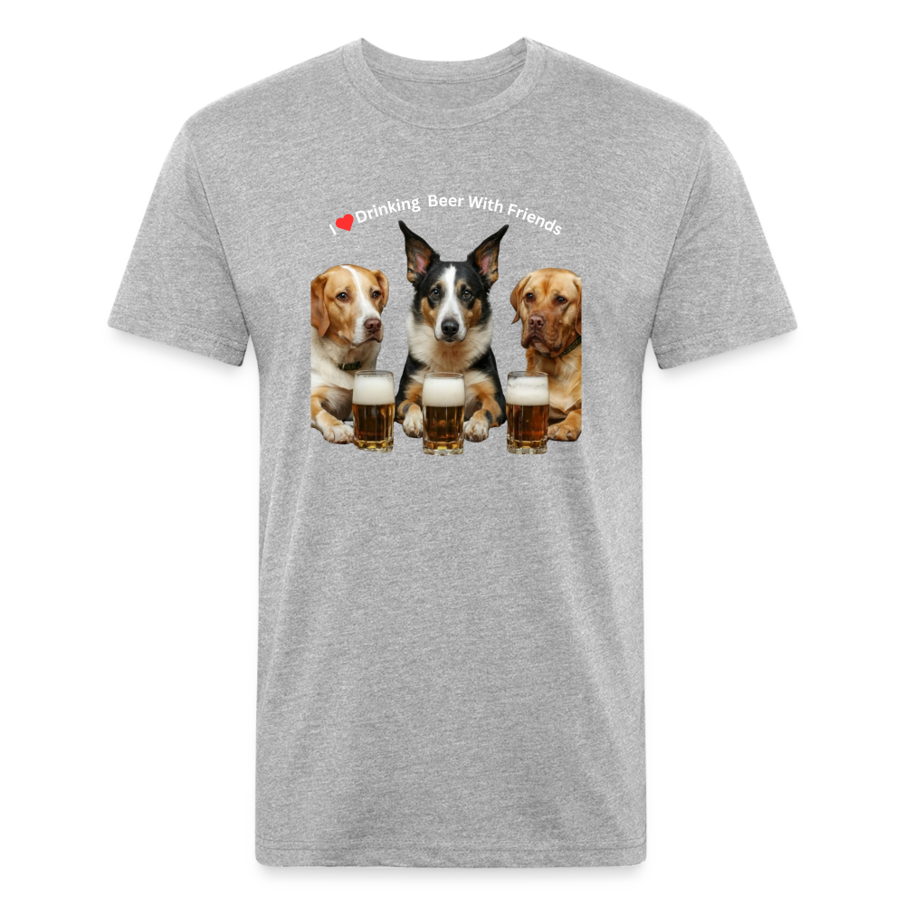 Fitted Cotton/Poly T-Shirt by Next Level - Dogs Drinking Beer With Friends - heather gray