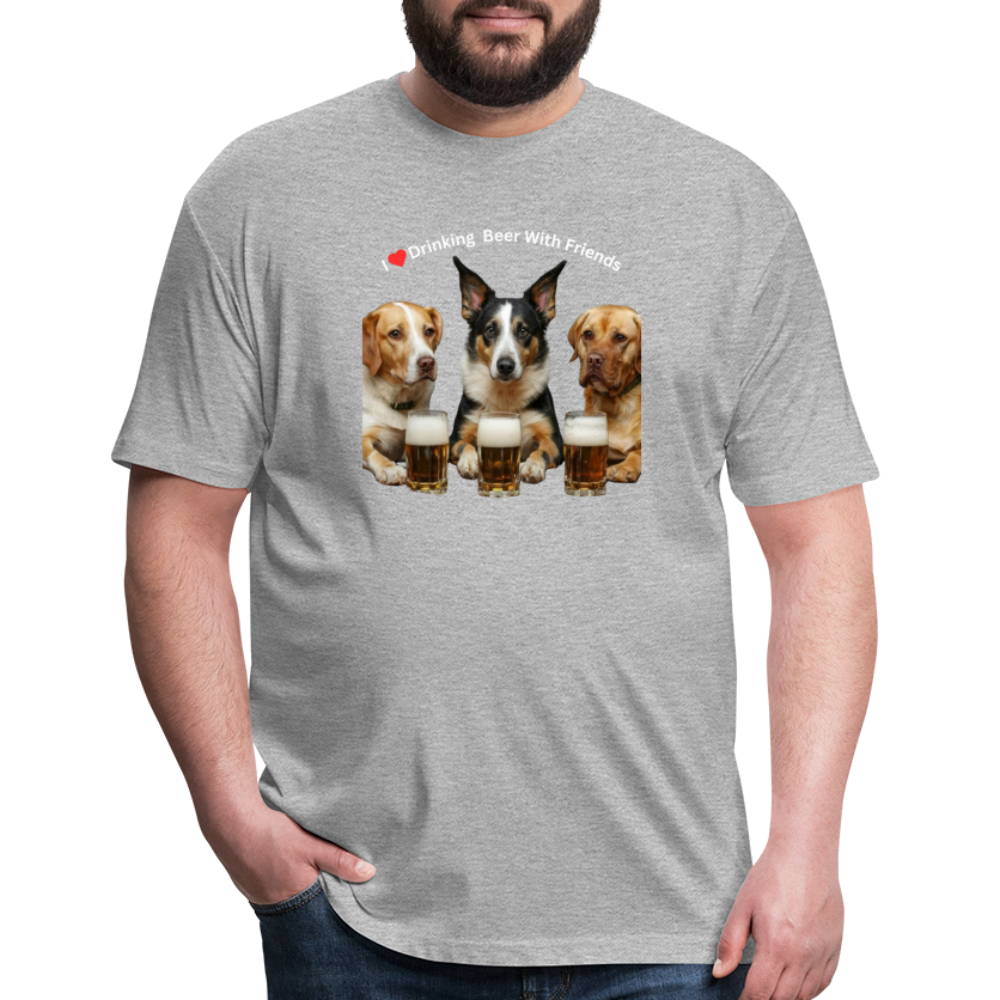 Fitted Cotton/Poly T-Shirt by Next Level - Dogs Drinking Beer With Friends - heather gray