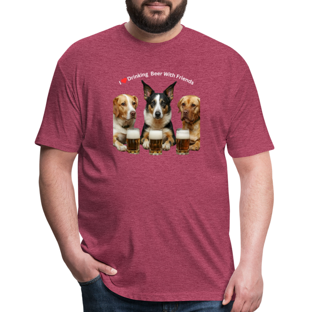 Fitted Cotton/Poly T-Shirt by Next Level - Dogs Drinking Beer With Friends - heather burgundy