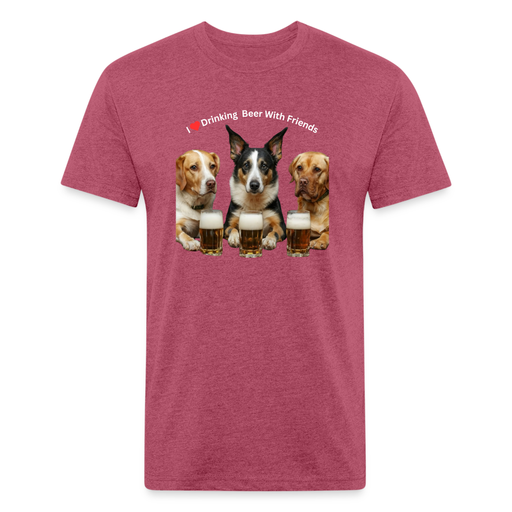 Fitted Cotton/Poly T-Shirt by Next Level - Dogs Drinking Beer With Friends - heather burgundy