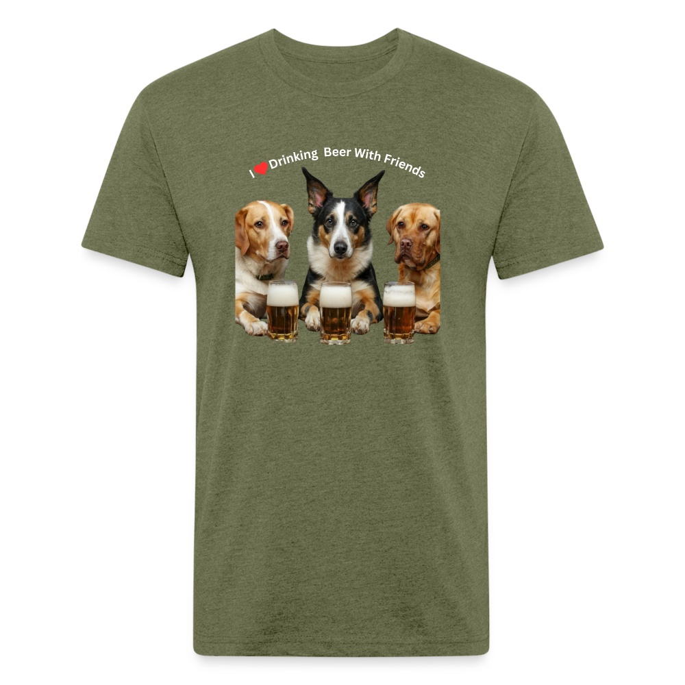 Fitted Cotton/Poly T-Shirt by Next Level - Dogs Drinking Beer With Friends - heather military green