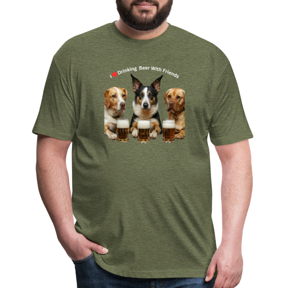 Fitted Cotton/Poly T-Shirt by Next Level - Dogs Drinking Beer With Friends - heather military green