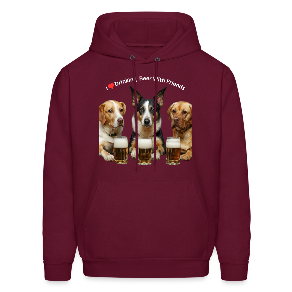 Men's Hoodie - Dogs Drinking Beer With Friends - burgundy