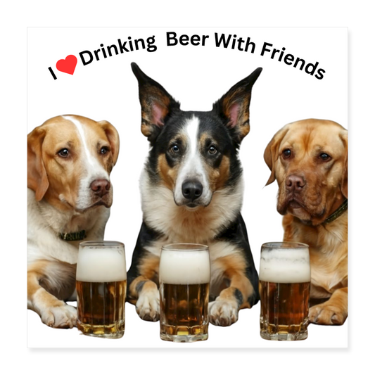 Poster 16x16 - Dogs Love Drinking Beer With Friends - white