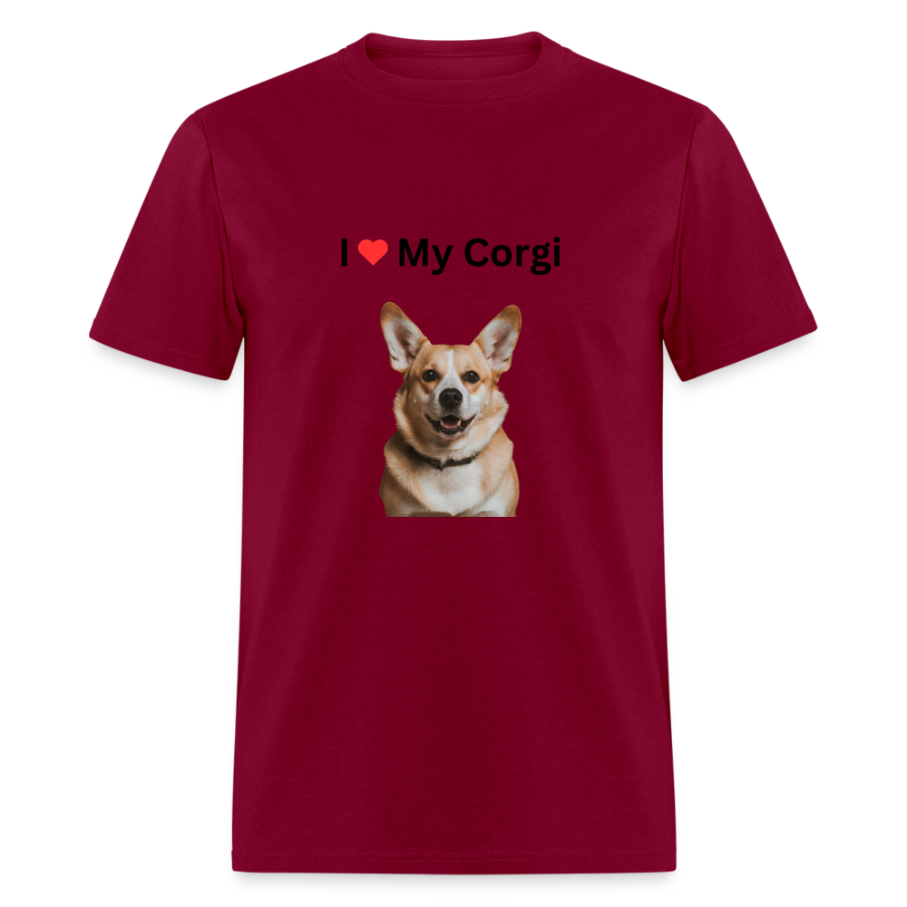 Unisex Classic T-Shirt - I Love My Corgi - burgundy