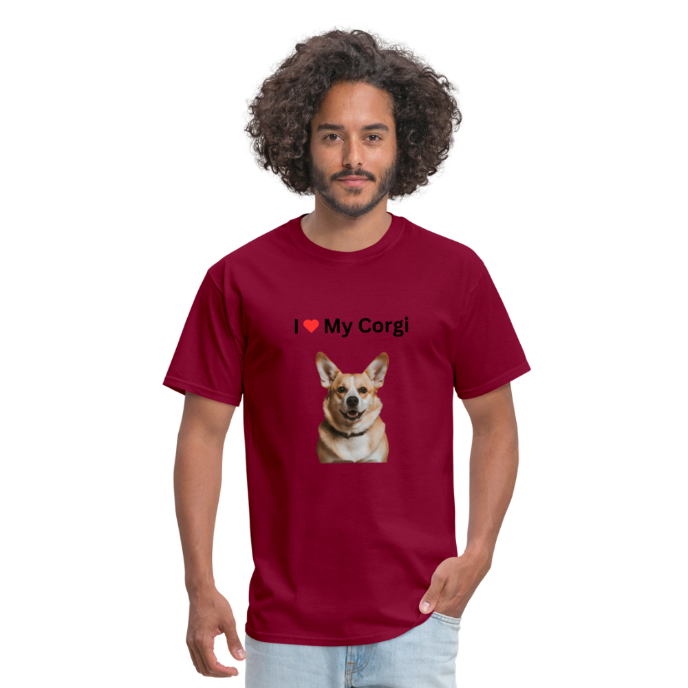 Unisex Classic T-Shirt - I Love My Corgi - burgundy