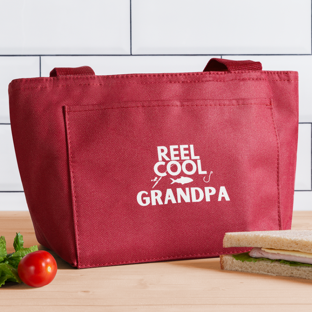 "REEL COOL GRANDPA" - Recycled Insulated Lunch Bag - red